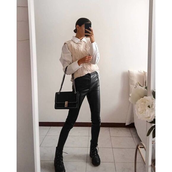 Zara Black Faux Leather Leggings SMALL NEW - Picture 1 of 8